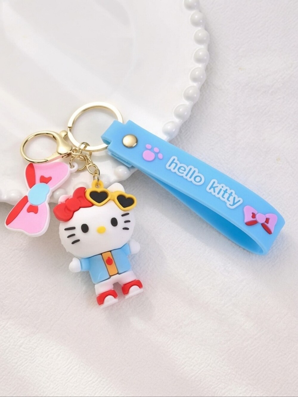 Hello Kitty Bow Key Chain Bag Charm Blue Large